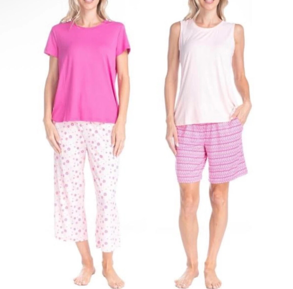 muk luks women’s 4-piece cloud knit pajama set perfectly pink xl tall
